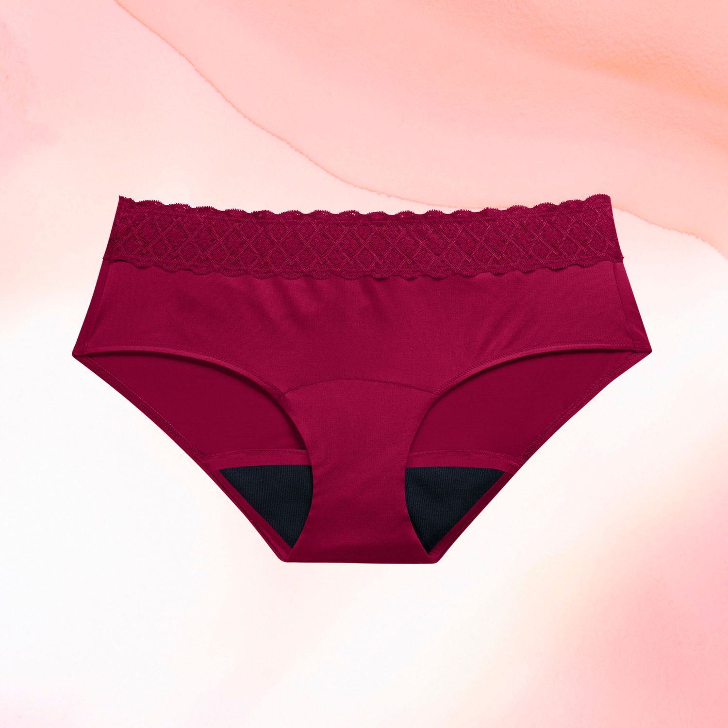 Hipster Moderate Lace Waistband Burgundy Front Fluid