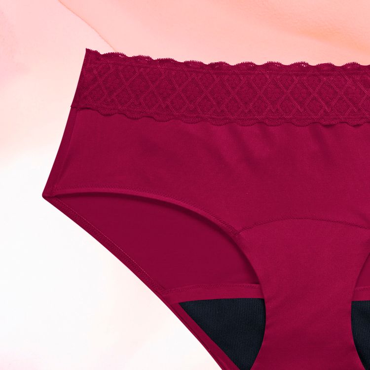 Hipster Moderate Lace Waistband Burgundy Front Crop Fluid
