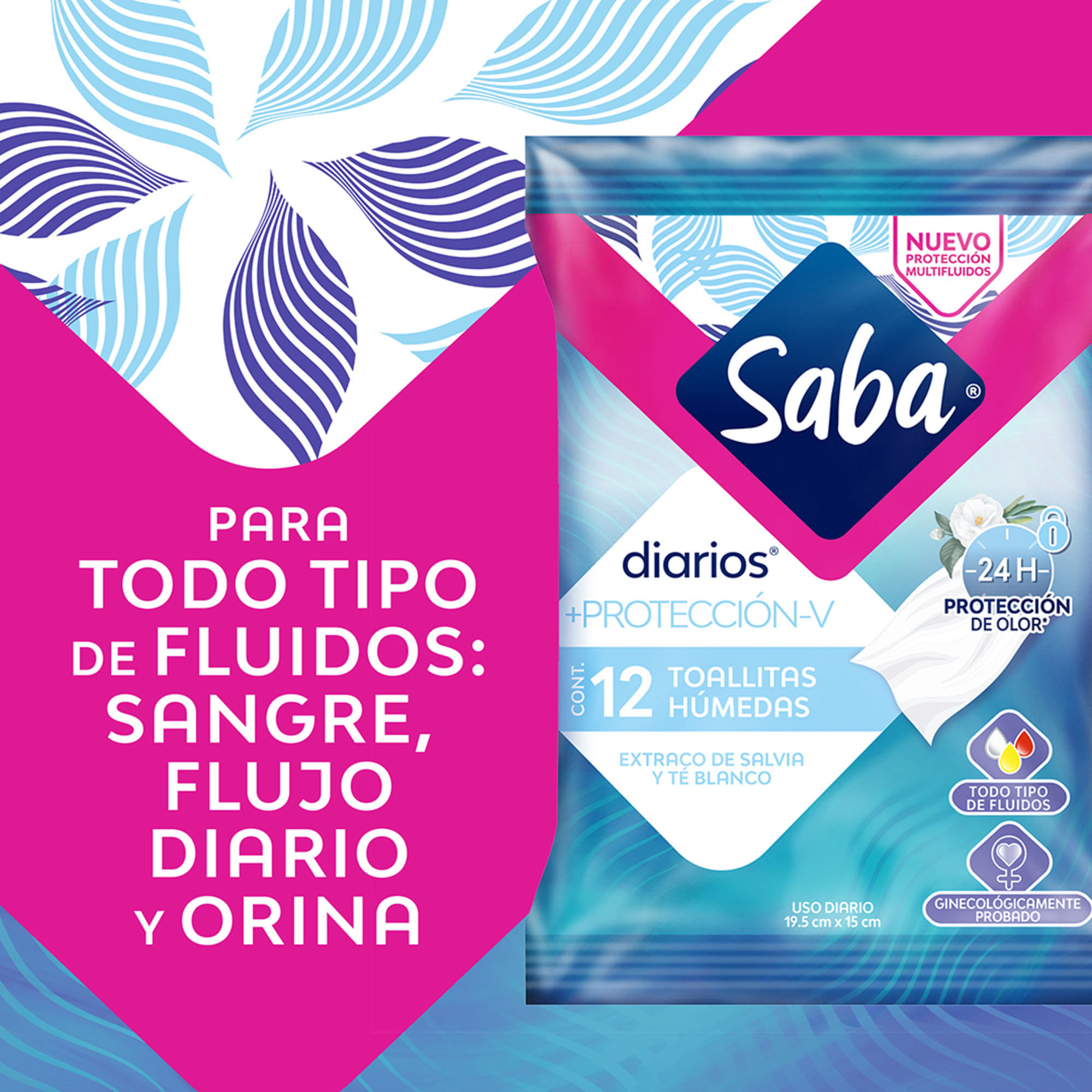 Saba® Diarios® +protección-V Toallitas Húmedas Protección-V