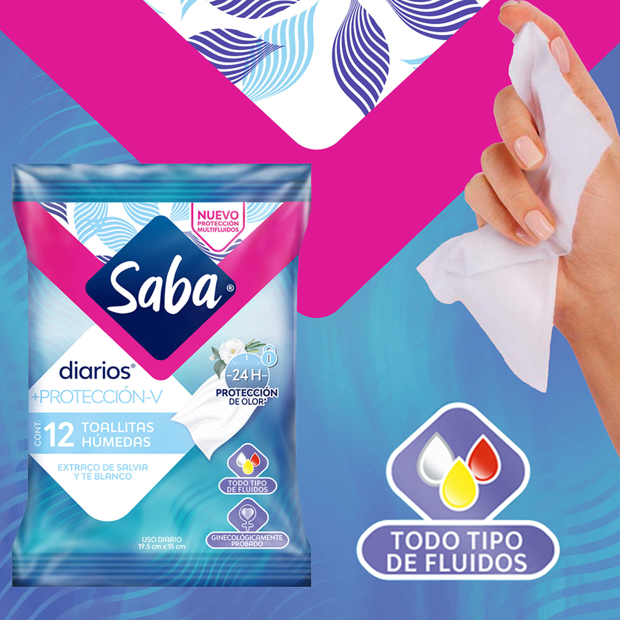 Saba® Diarios® +protección-V Toallitas Húmedas Protección-V