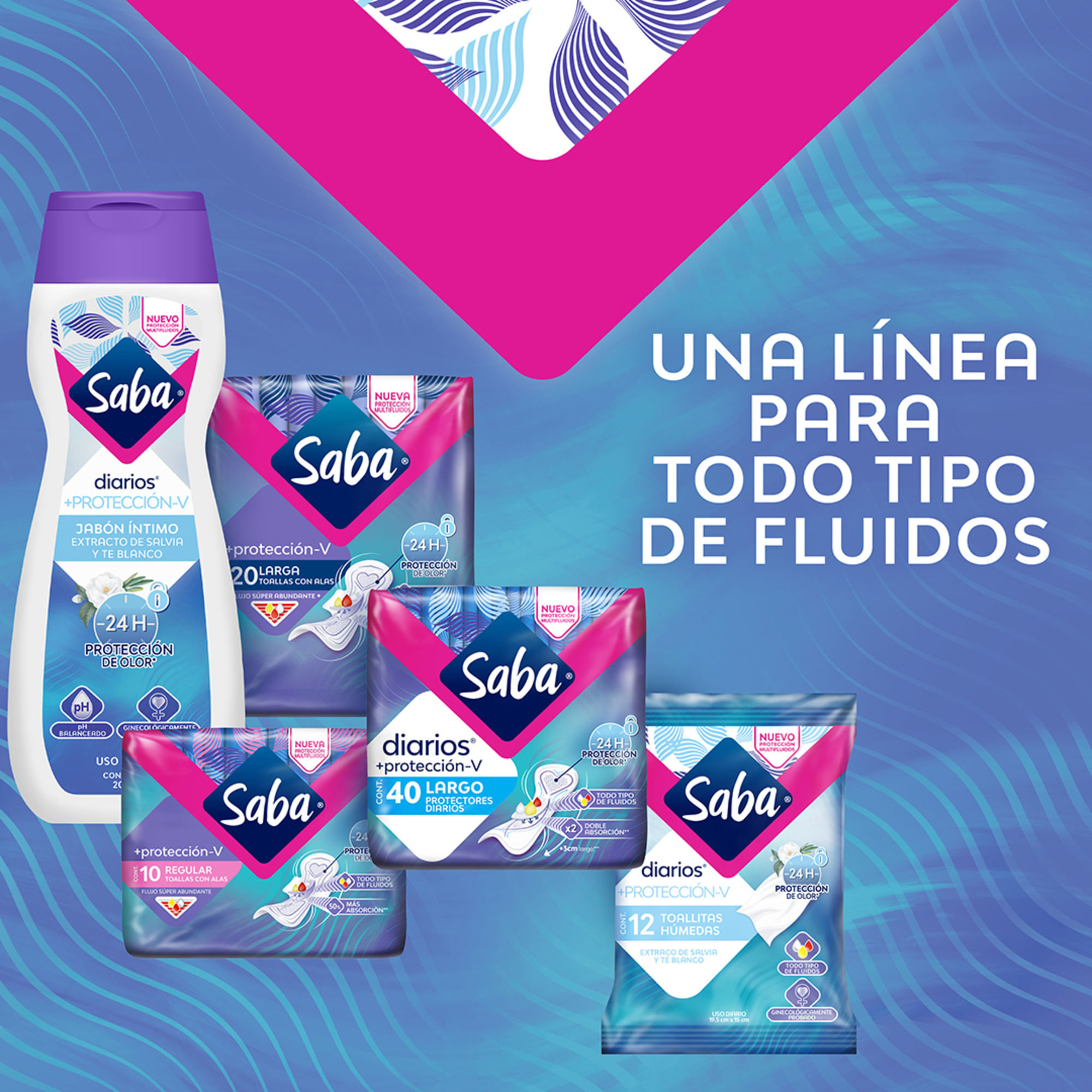 Saba® Diarios® +protección-V Toallitas Húmedas Protección-V