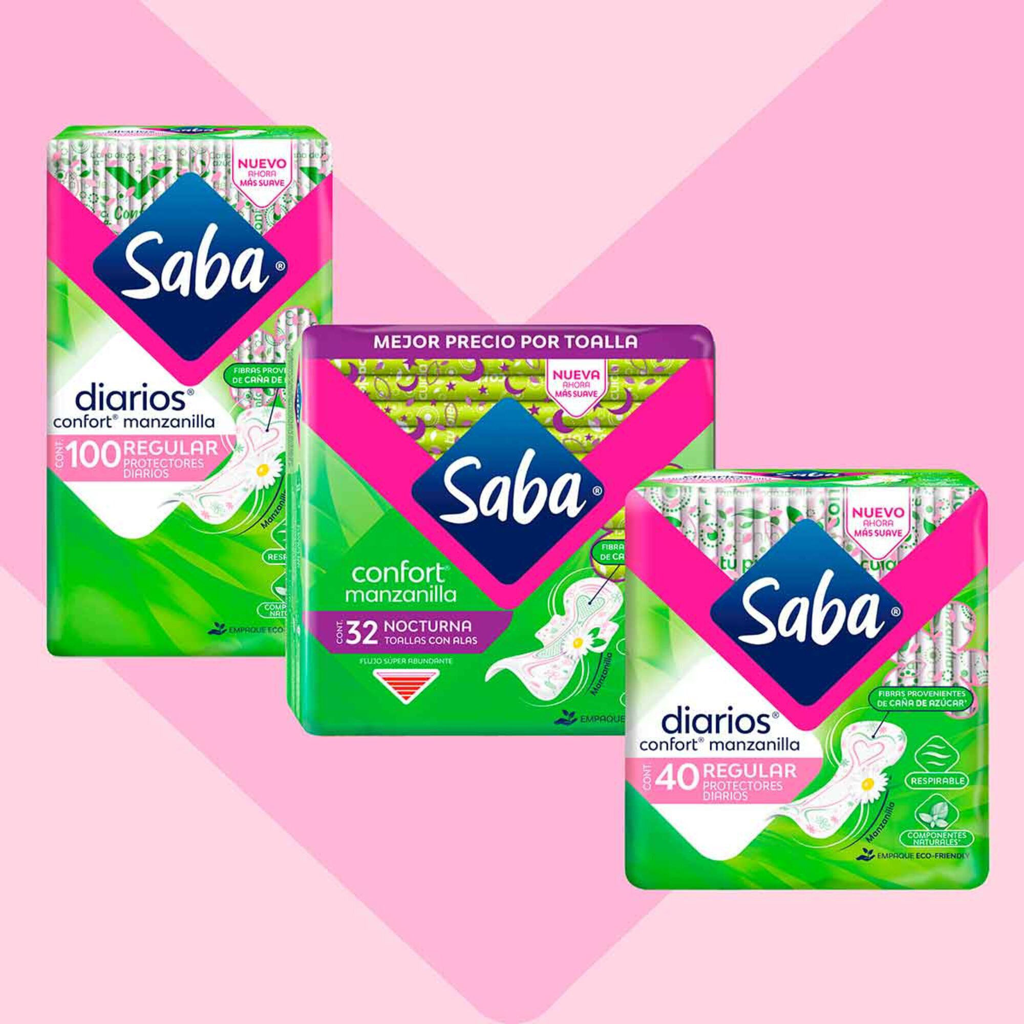 Saba® Confort Manzanilla Toallas Nocturnas Manzanilla con alas