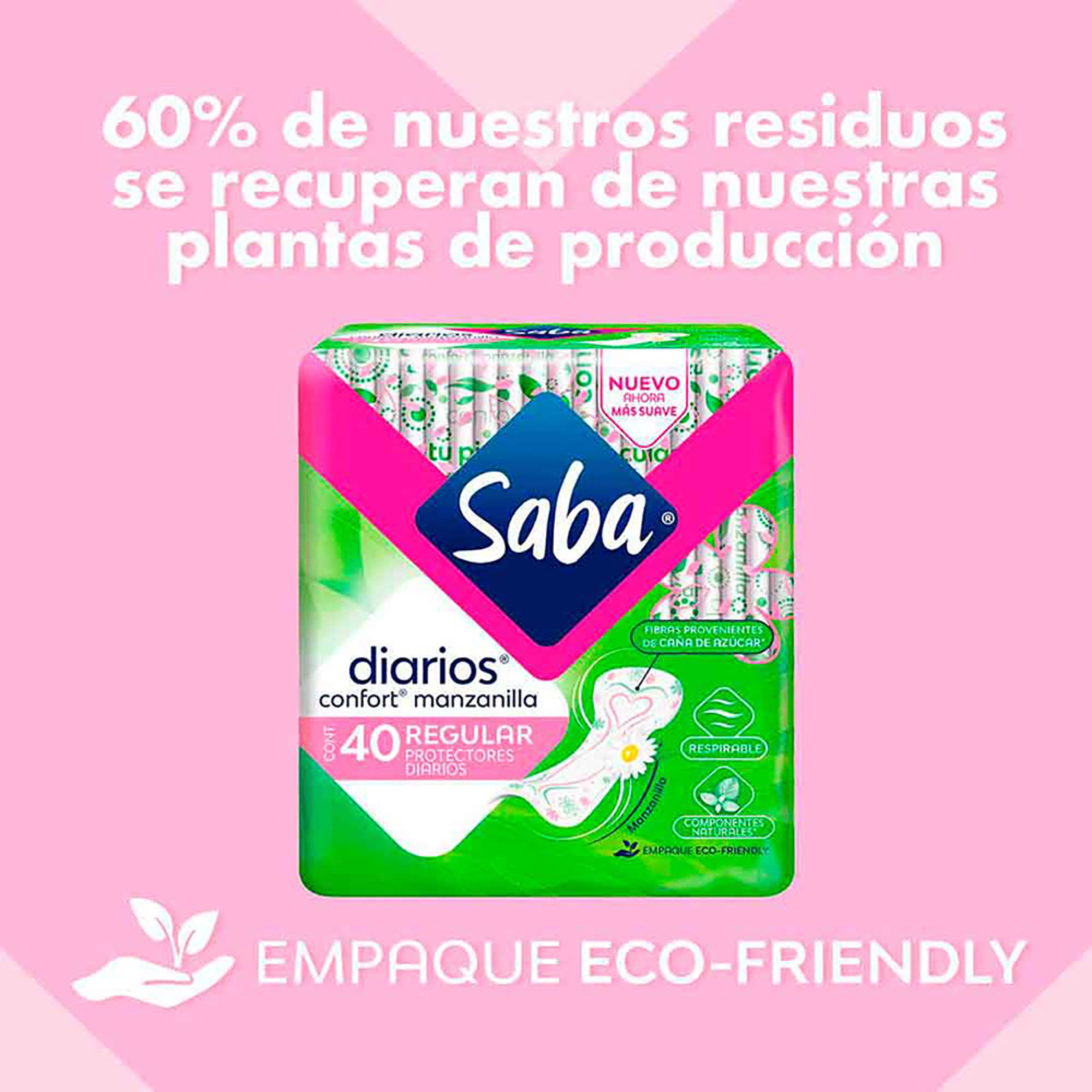 Saba® Diarios® Confort® Manzanilla Protectores Regulares Manzanilla