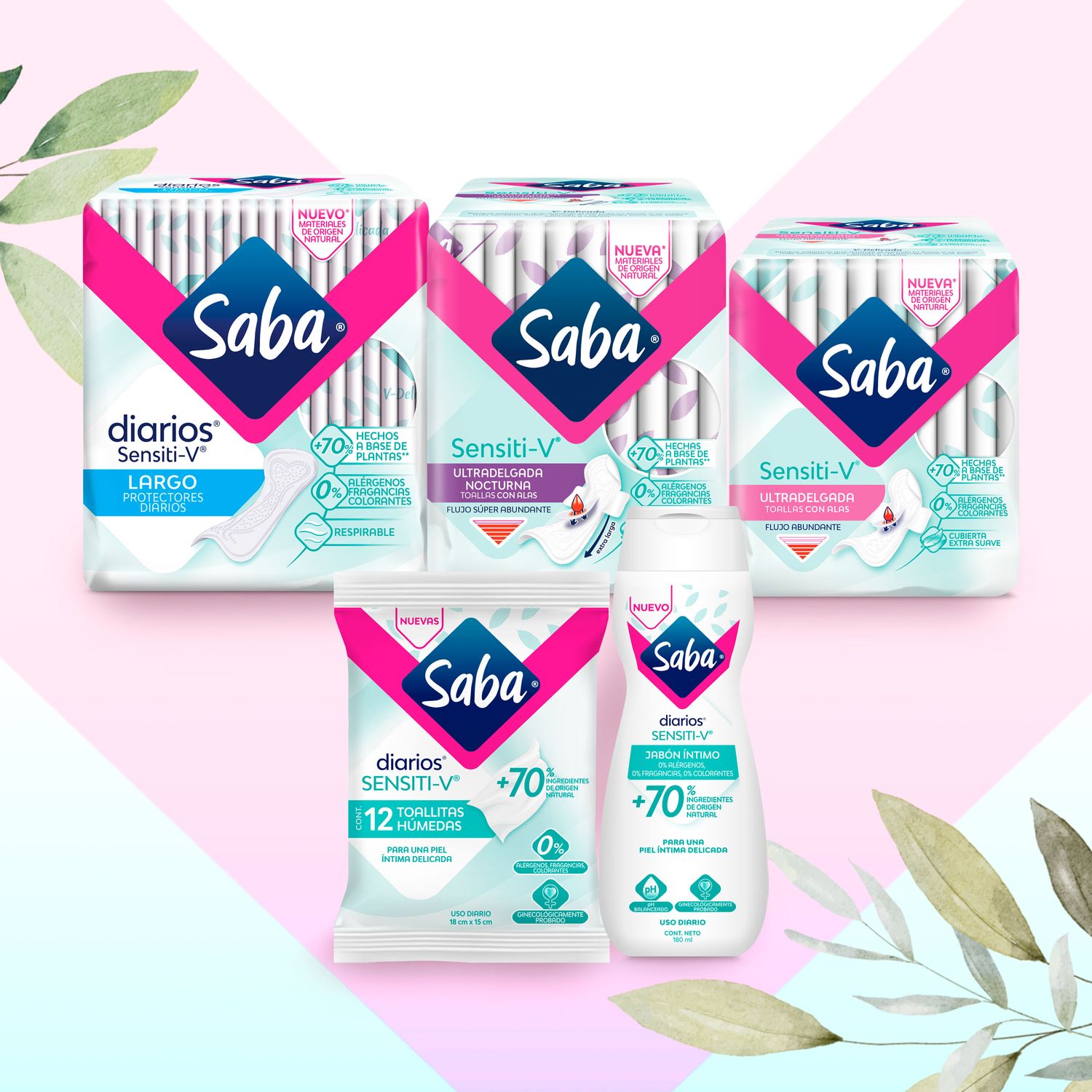 Saba® Sensiti-V | Toallas Ultradelgadas con Alas | Saba®